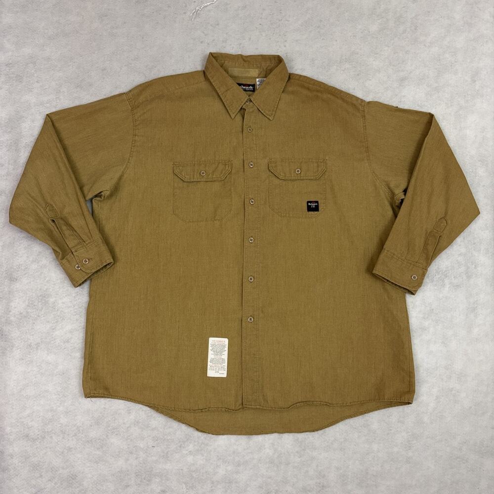 Bulwark Mens 3XL Long FR Work Shirt Tan Khaki Flame Resistant Protective